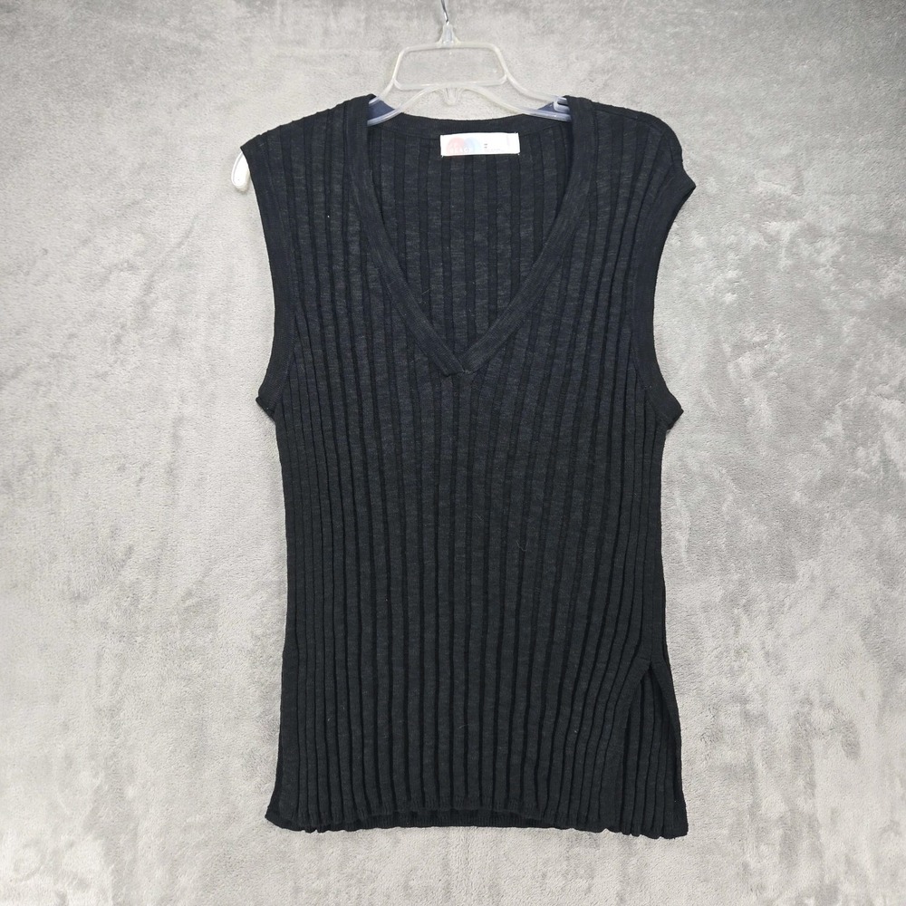 Free People FP Beach Veda Sweater Blouse Top Ribbed Knit Black Size Medium EUC